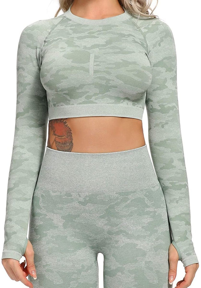 Women's Yoga Gym Crop Top Compression Workout Athletic Short/Long Sleeve Shirt - Easy Pickins Store