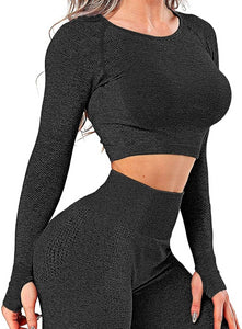 Women's Yoga Gym Crop Top Compression Workout Athletic Short/Long Sleeve Shirt - Easy Pickins Store