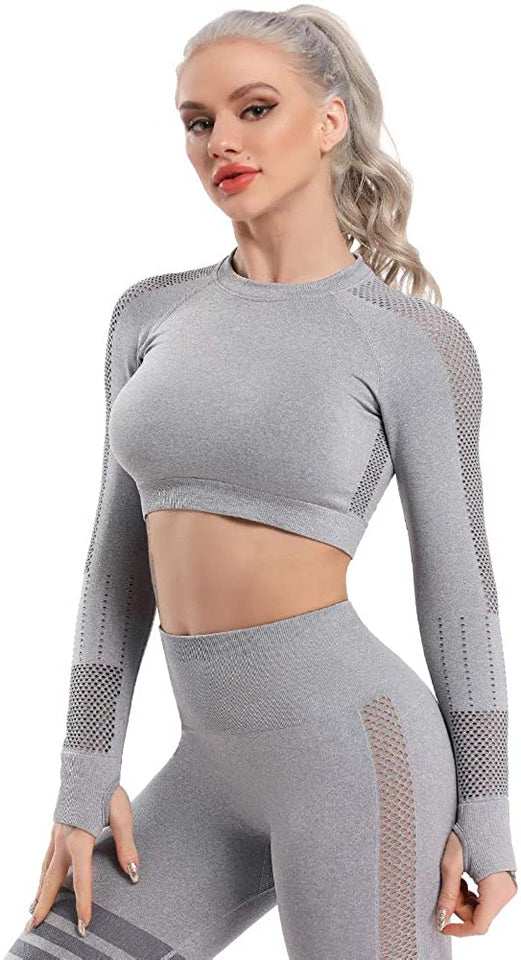 Women's Yoga Gym Crop Top Compression Workout Athletic Short/Long Sleeve Shirt - Easy Pickins Store