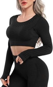 Women's Yoga Gym Crop Top Compression Workout Athletic Short/Long Sleeve Shirt - Easy Pickins Store