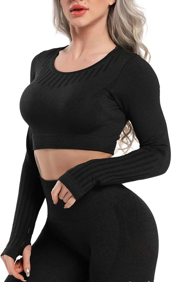 Women's Yoga Gym Crop Top Compression Workout Athletic Short/Long Sleeve Shirt - Easy Pickins Store
