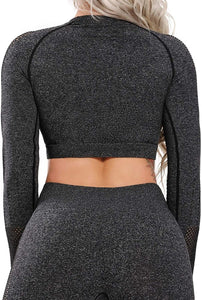 Women's Yoga Gym Crop Top Compression Workout Athletic Short/Long Sleeve Shirt - Easy Pickins Store