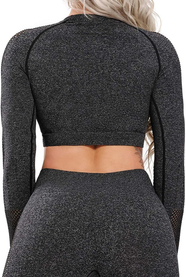 Women's Yoga Gym Crop Top Compression Workout Athletic Short/Long Sleeve Shirt - Easy Pickins Store