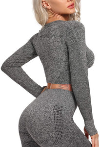 Women's Yoga Gym Crop Top Compression Workout Athletic Short/Long Sleeve Shirt - Easy Pickins Store