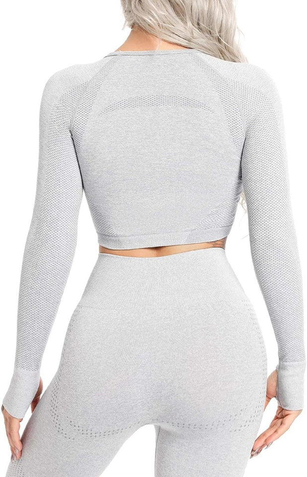 Women's Yoga Gym Crop Top Compression Workout Athletic Short/Long Sleeve Shirt - Easy Pickins Store