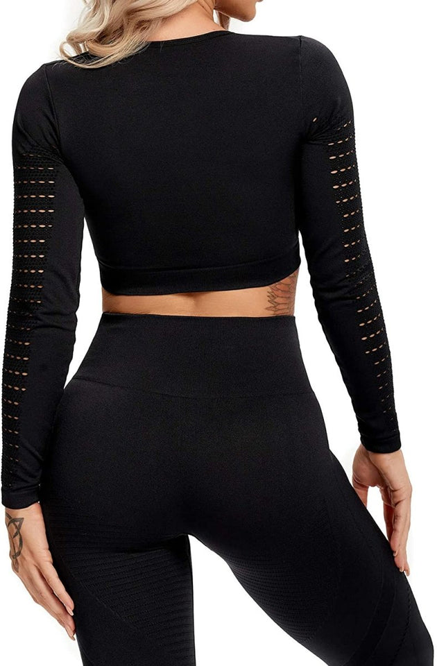 Women's Yoga Gym Crop Top Compression Workout Athletic Short/Long Sleeve Shirt - Easy Pickins Store