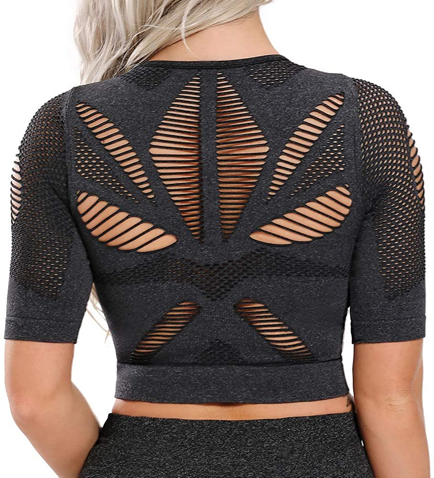 Women's Yoga Gym Crop Top Compression Workout Athletic Short/Long Sleeve Shirt - Easy Pickins Store