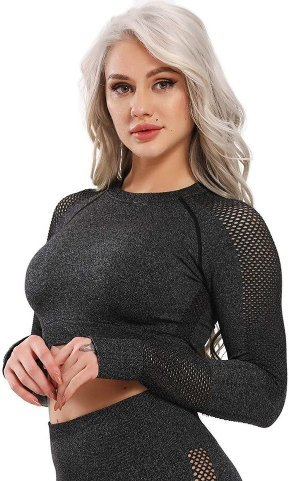 Women's Yoga Gym Crop Top Compression Workout Athletic Short/Long Sleeve Shirt - Easy Pickins Store