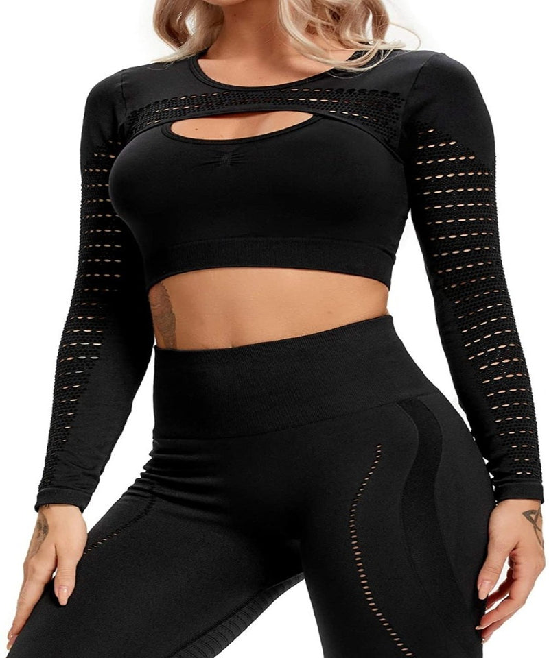 Women's Yoga Gym Crop Top Compression Workout Athletic Short/Long Sleeve Shirt - Easy Pickins Store