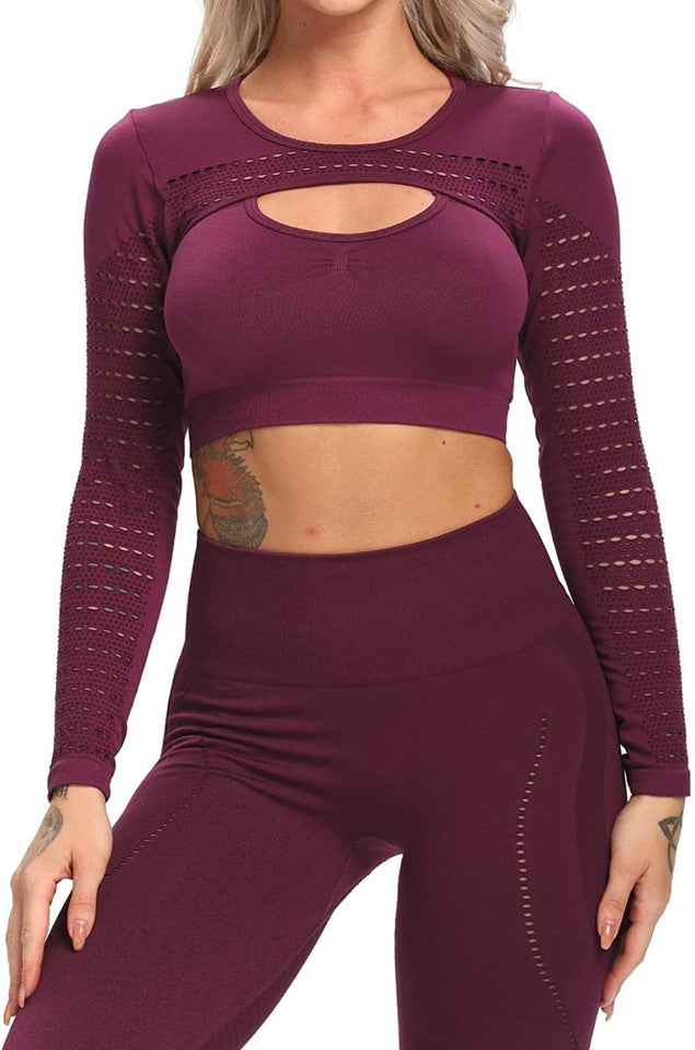 Women's Yoga Gym Crop Top Compression Workout Athletic Short/Long Sleeve Shirt - Easy Pickins Store