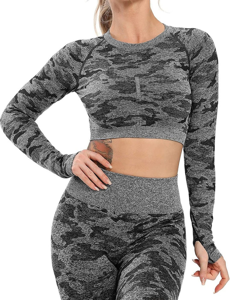 Women's Yoga Gym Crop Top Compression Workout Athletic Short/Long Sleeve Shirt - Easy Pickins Store