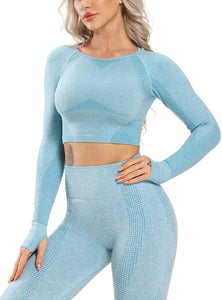 Women's Yoga Gym Crop Top Compression Workout Athletic Short/Long Sleeve Shirt - Easy Pickins Store