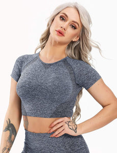 Women's Yoga Gym Crop Top Compression Workout Athletic Short/Long Sleeve Shirt - Easy Pickins Store
