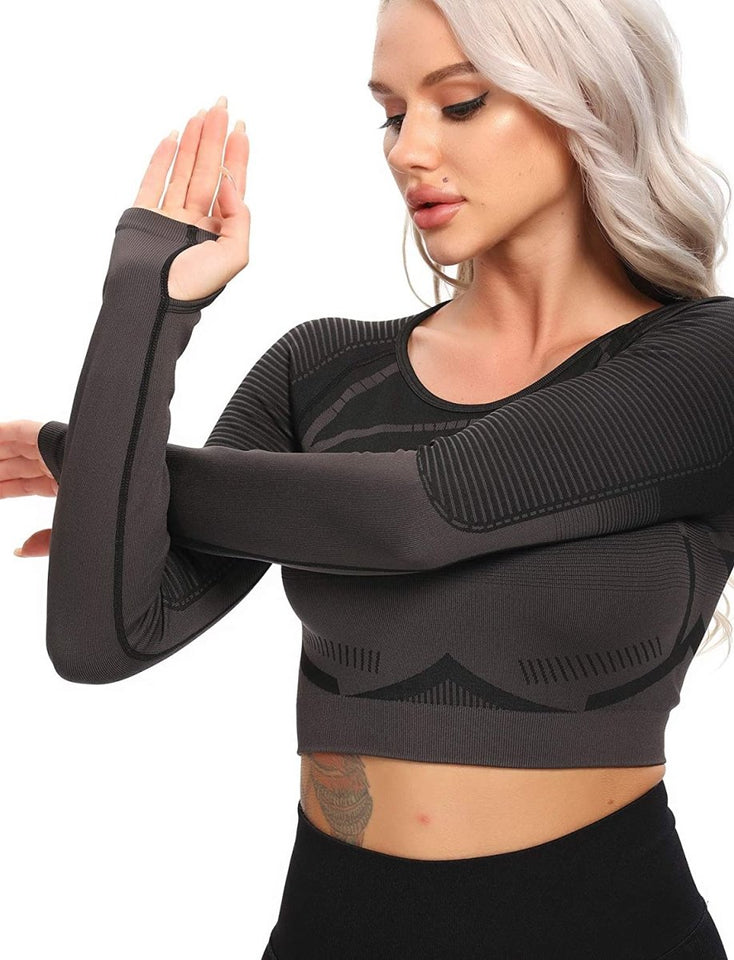 Women's Yoga Gym Crop Top Compression Workout Athletic Short/Long Sleeve Shirt - Easy Pickins Store