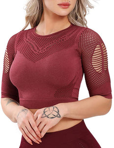 Women's Yoga Gym Crop Top Compression Workout Athletic Short/Long Sleeve Shirt - Easy Pickins Store