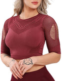 Women's Yoga Gym Crop Top Compression Workout Athletic Short/Long Sleeve Shirt - Easy Pickins Store
