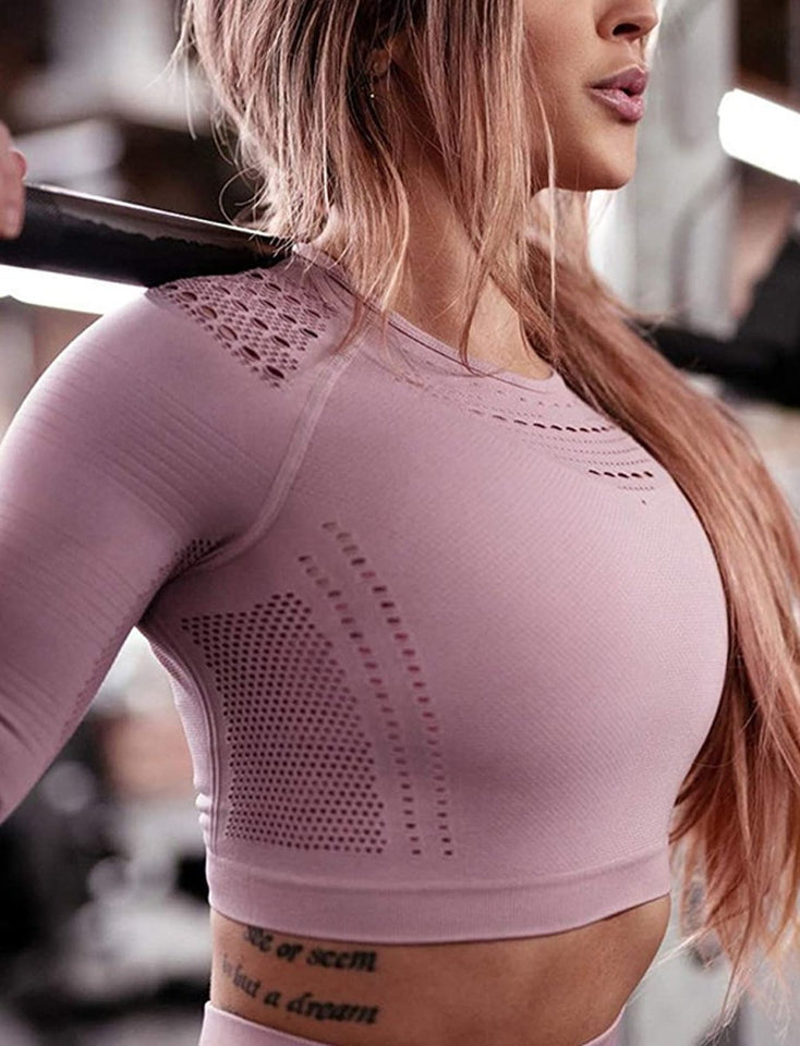 Women's Yoga Gym Crop Top Compression Workout Athletic Short/Long Sleeve Shirt - Easy Pickins Store