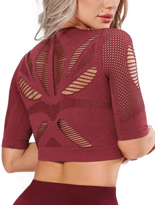 Women's Yoga Gym Crop Top Compression Workout Athletic Short/Long Sleeve Shirt - Easy Pickins Store