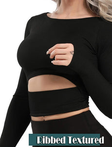 Women's Yoga Gym Crop Top Compression Workout Athletic Short/Long Sleeve Shirt - Easy Pickins Store
