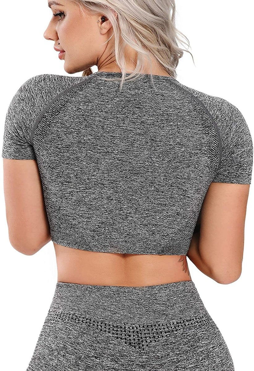 Women's Yoga Gym Crop Top Compression Workout Athletic Short/Long Sleeve Shirt - Easy Pickins Store