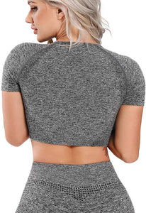 Women's Yoga Gym Crop Top Compression Workout Athletic Short/Long Sleeve Shirt - Easy Pickins Store