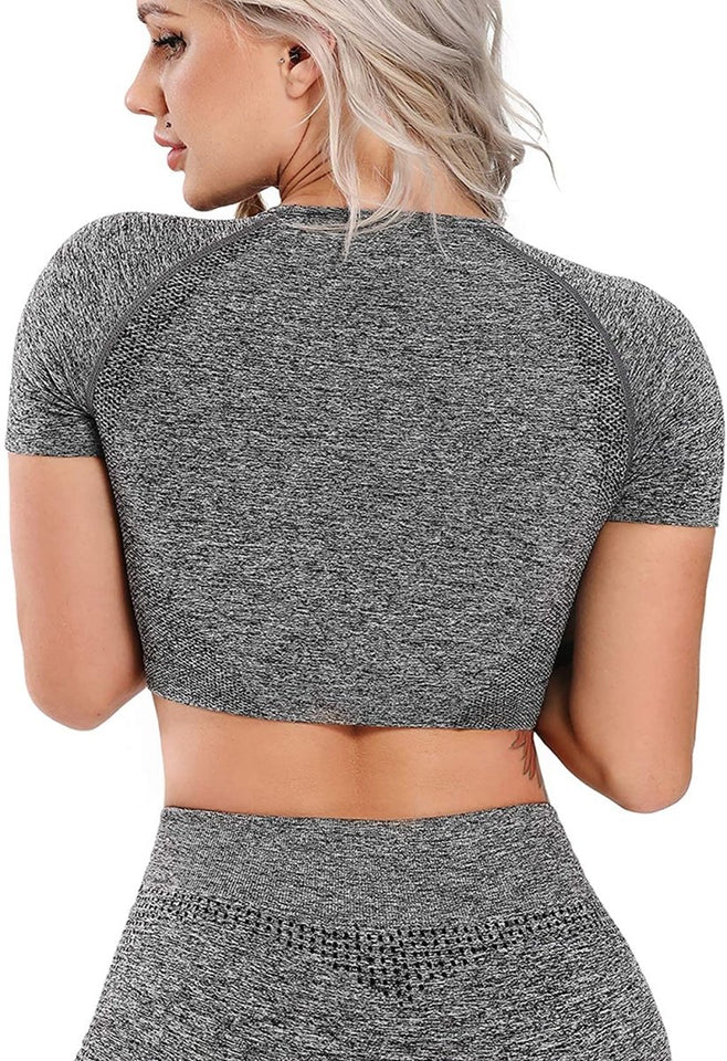 Women's Yoga Gym Crop Top Compression Workout Athletic Short/Long Sleeve Shirt - Easy Pickins Store