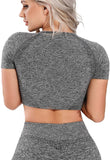 Women's Yoga Gym Crop Top Compression Workout Athletic Short/Long Sleeve Shirt - Easy Pickins Store