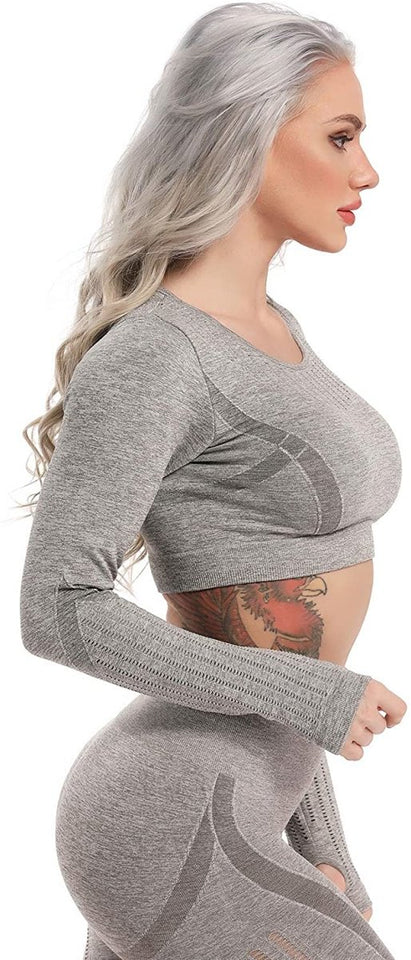 Women's Yoga Gym Crop Top Compression Workout Athletic Short/Long Sleeve Shirt - Easy Pickins Store