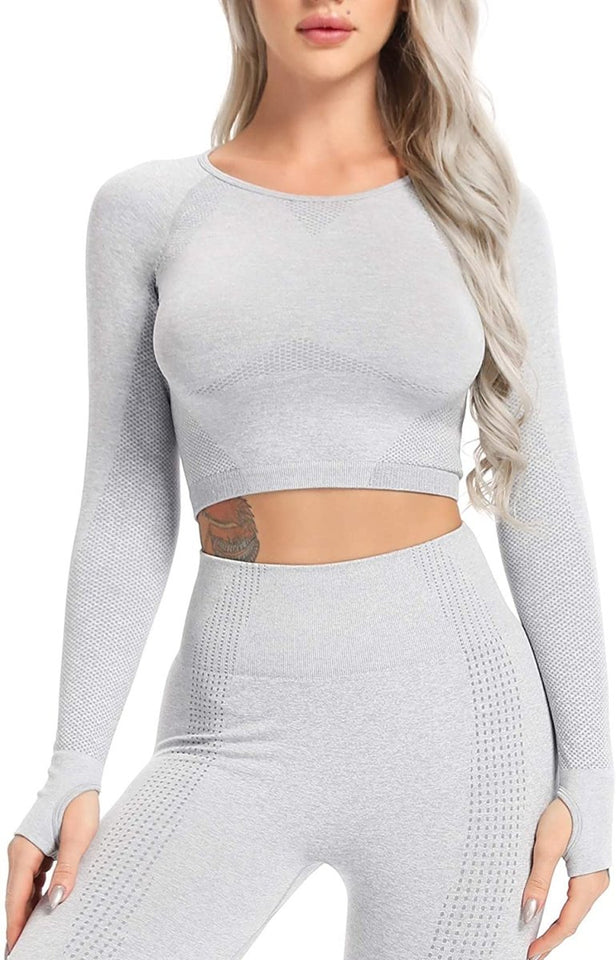 Women's Yoga Gym Crop Top Compression Workout Athletic Short/Long Sleeve Shirt - Easy Pickins Store