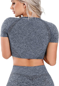 Women's Yoga Gym Crop Top Compression Workout Athletic Short/Long Sleeve Shirt - Easy Pickins Store