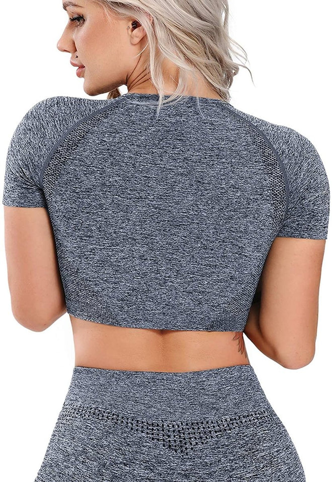 Women's Yoga Gym Crop Top Compression Workout Athletic Short/Long Sleeve Shirt - Easy Pickins Store
