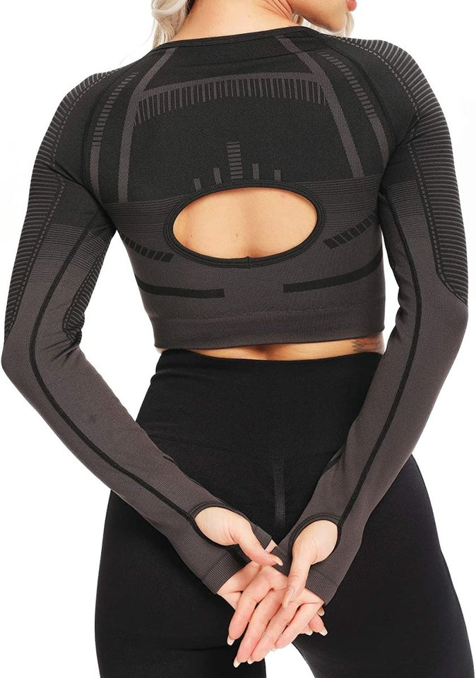 Women's Yoga Gym Crop Top Compression Workout Athletic Short/Long Sleeve Shirt - Easy Pickins Store