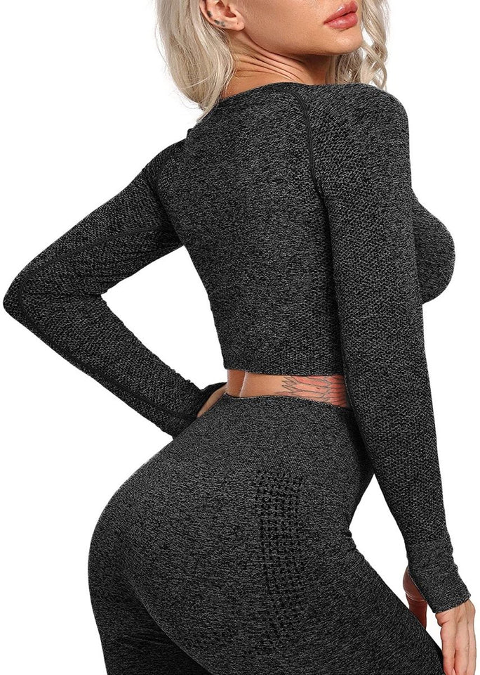 Women's Yoga Gym Crop Top Compression Workout Athletic Short/Long Sleeve Shirt - Easy Pickins Store