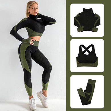 Women's Yoga Suits Wear Seamless Long Sleeve Yoga Bra Workout Running Clothes For Girls High Waist Sports Sets - Easy Pickins Store