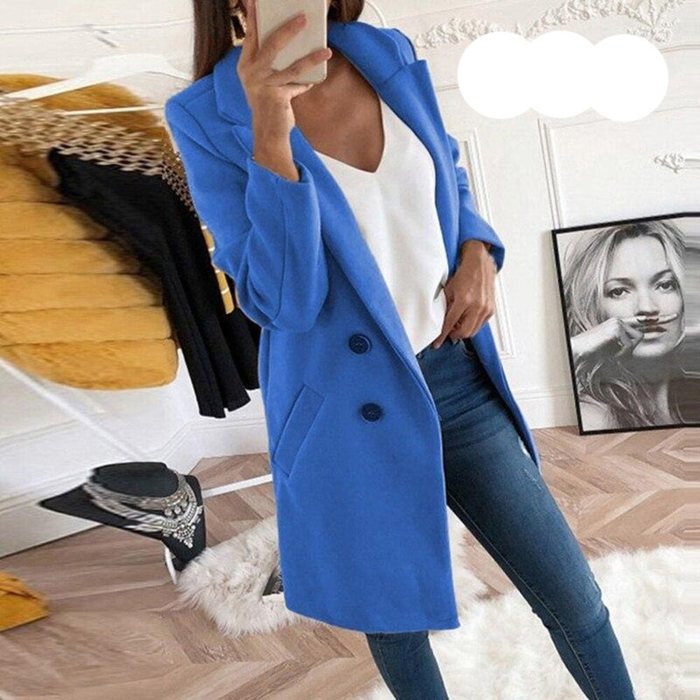 Wool Double Breasted Long Sleeve Coat - Easy Pickins