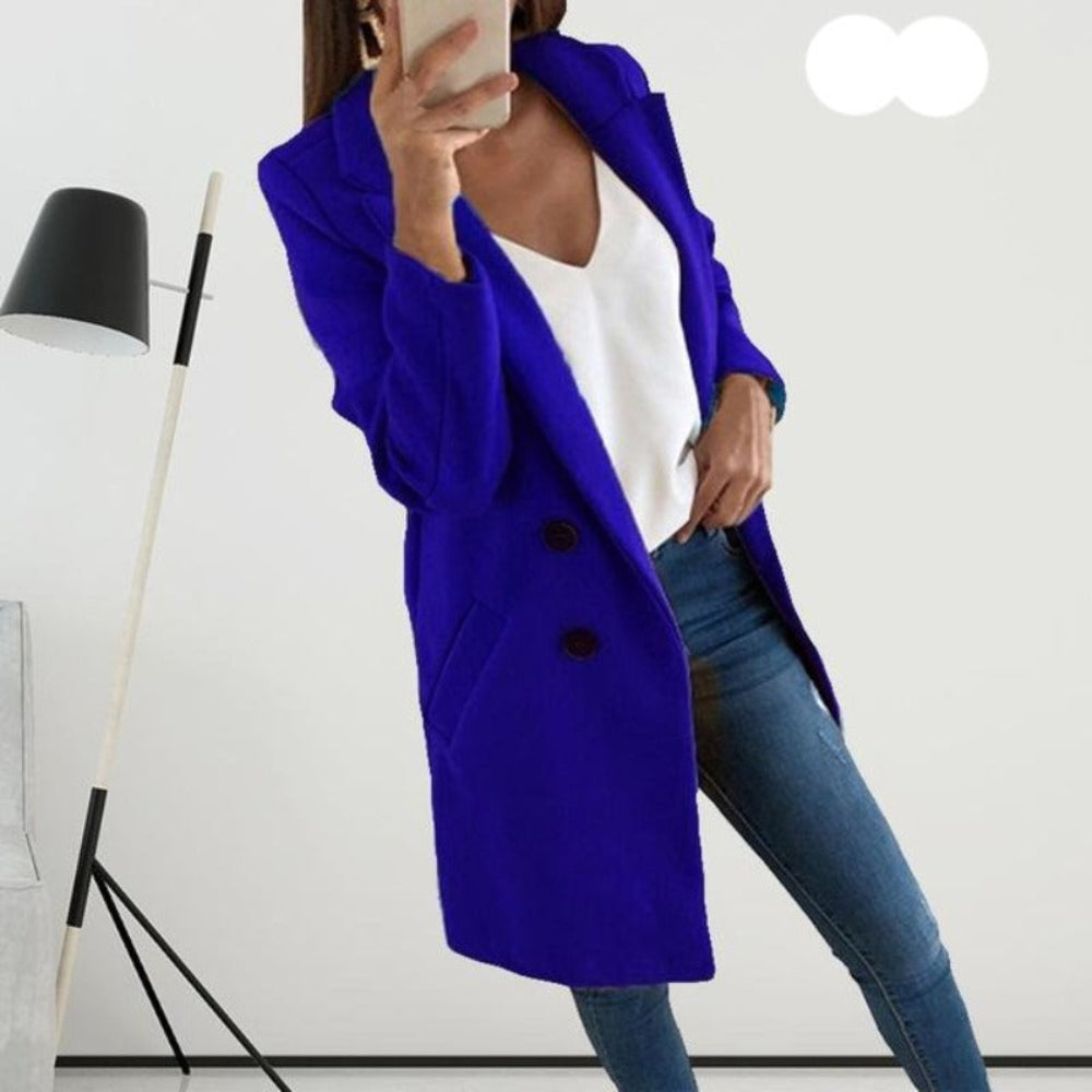 Wool Double Breasted Long Sleeve Coat - Easy Pickins