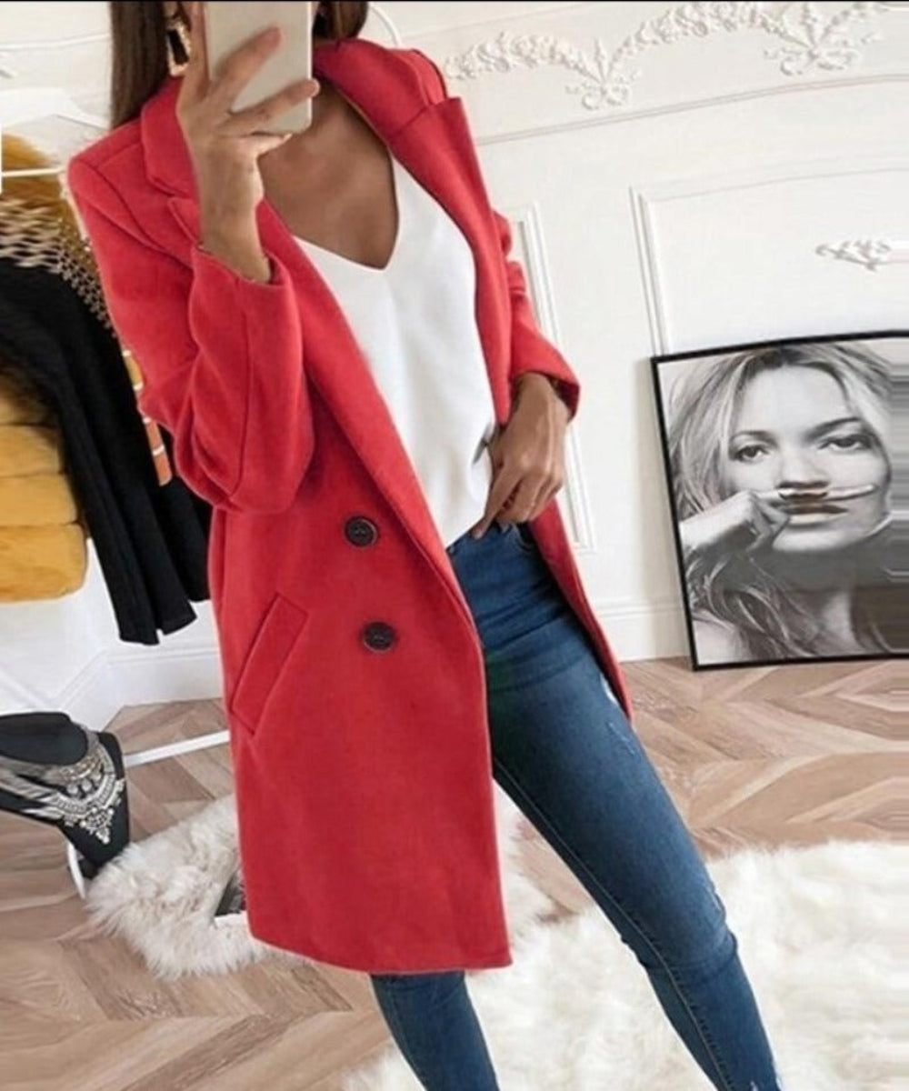 Wool Double Breasted Long Sleeve Coat - Easy Pickins