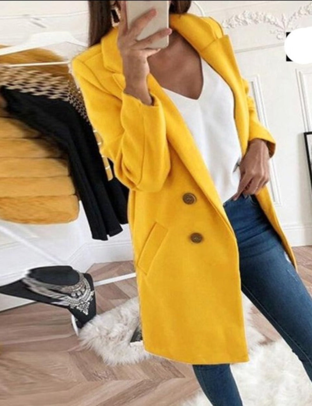 Wool Double Breasted Long Sleeve Coat - Easy Pickins