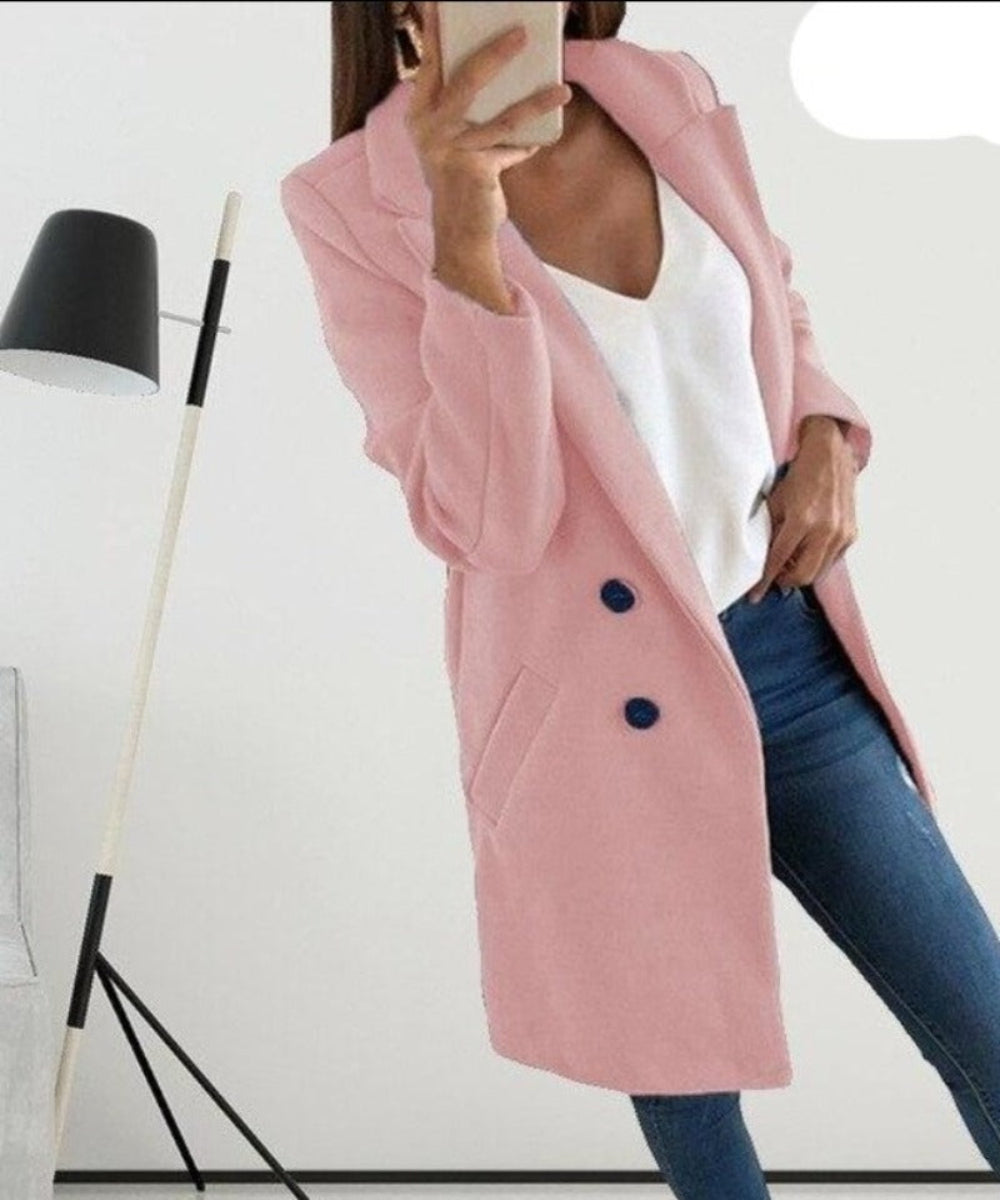 Wool Double Breasted Long Sleeve Coat - Easy Pickins