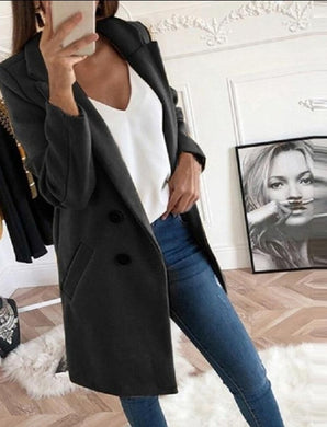 Wool Double Breasted Long Sleeve Coat - Easy Pickins Store