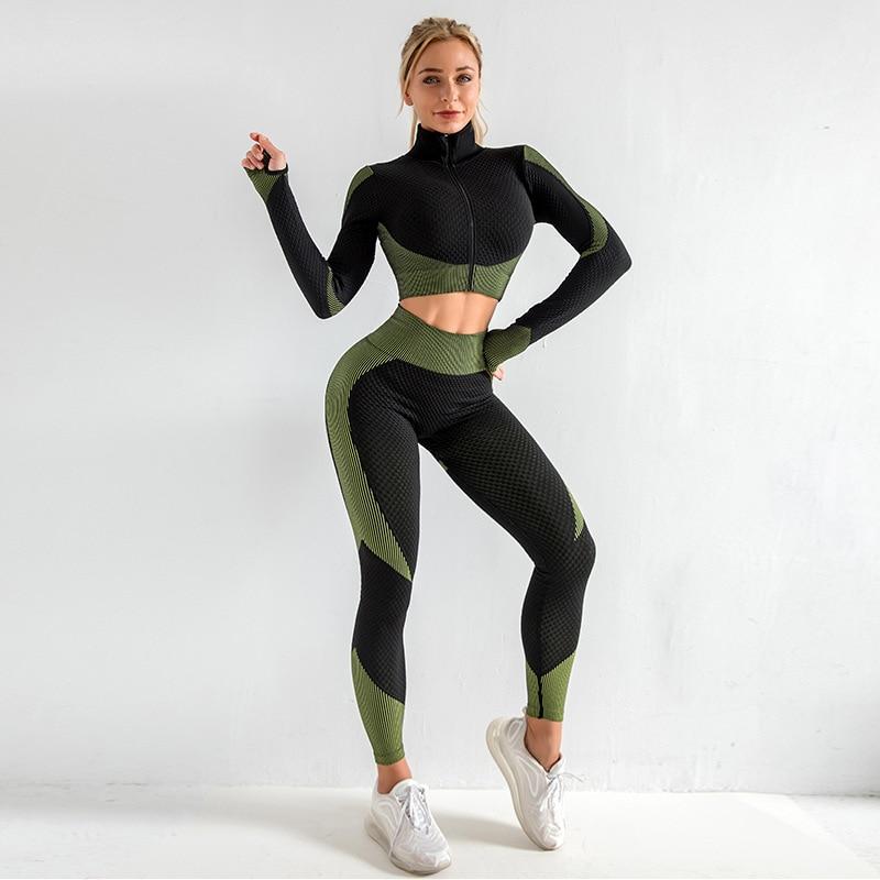 Yoga Suitwear Seamless Long Sleeve High Waist Sport Set - Easy Pickins Store