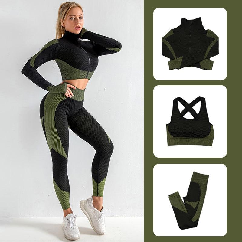 Yoga Suitwear Seamless Long Sleeve High Waist Sport Set - Easy Pickins Store