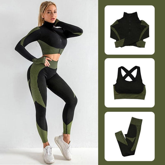 Yoga Suitwear Seamless Long Sleeve High Waist Sport Set - Easy Pickins Store