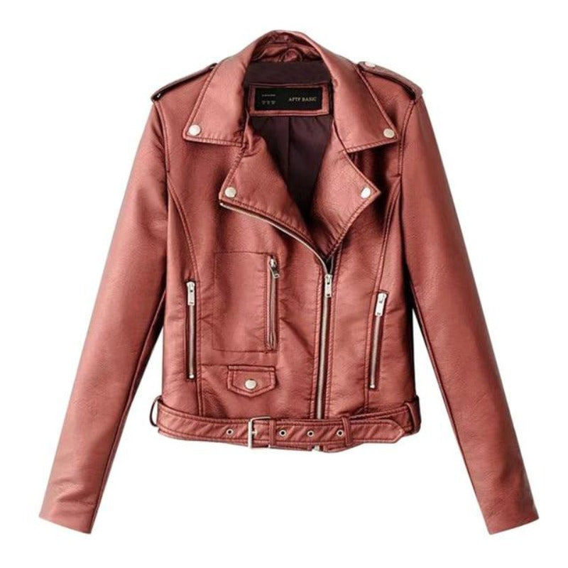 Zip Biker Short Cropped Leather Jacket - Easy Pickins Store