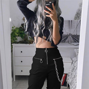 Zipper Harem Pants Chain solid Hip Hop - Easy Pickins Store