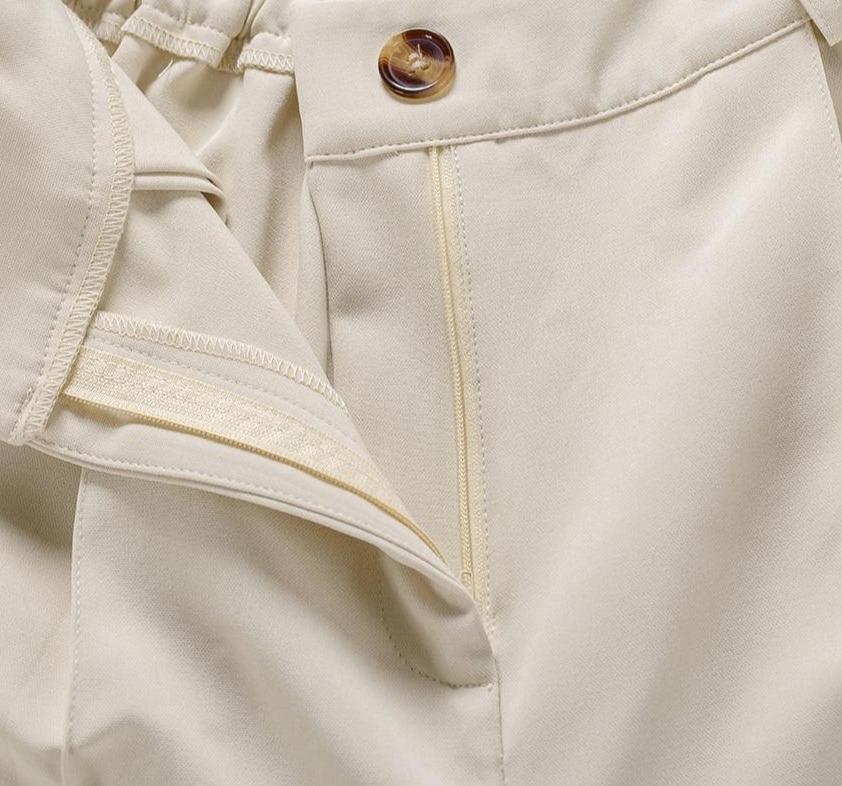 Zipper Khaki High Waist Elastic Waist Pants - Easy Pickins Store