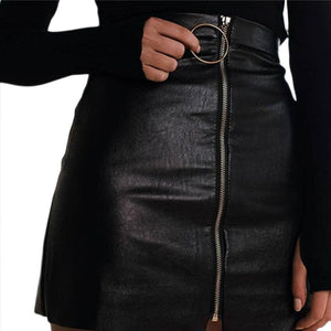 Zipper Up Faux Leather Skirt IMetal Ring Zipper Hip Tight Mini - Easy Pickins Store