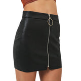 Zipper Up Faux Leather Skirt IMetal Ring Zipper Hip Tight Mini - Easy Pickins Store