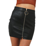Zipper Up Faux Leather Skirt IMetal Ring Zipper Hip Tight Mini - Easy Pickins Store